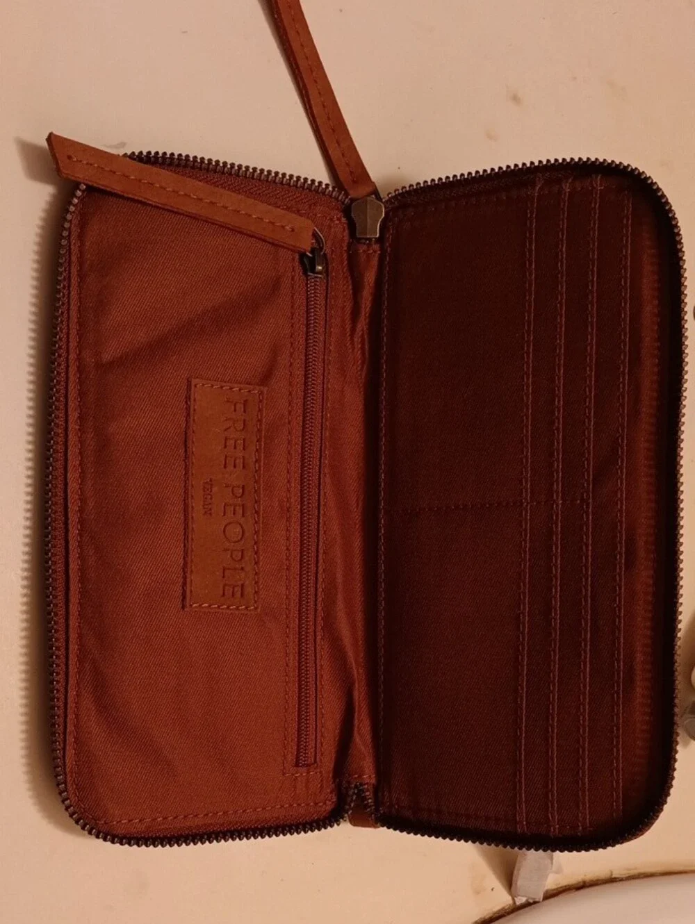 Free People Caramel Tan Zip-Around Wristlet Wallet